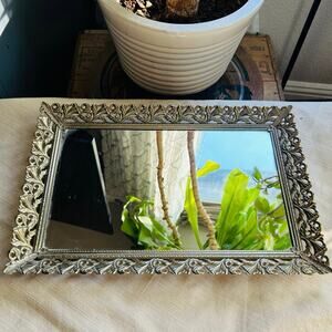 Vintage Art Nouveau Style Filigree Gold Vanity Mirror Tray or Easel Bedroom